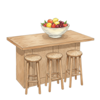 Fruit bowl display on wooden table kitchen setting illustration with transparent background bright environment creative viewpoint png