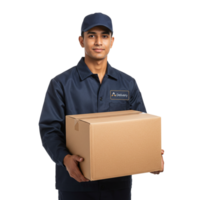 Delivery action by a courier urban setting image of a delivery person professional environment front view efficiency concept png