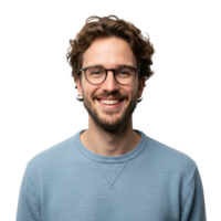 Smiling man portrait studio setting photography bright background close-up joyful expression png