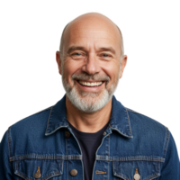 Joyful encounter smiling man studio setting portrait photography bright environment close-up view genuine happiness png