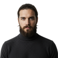 Casual portrait of a handsome man in a stylish turtleneck studio setting photography natural light close-up confidence and style png