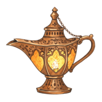 Magical lamp glowing in a mystical setting fantasy realm illustration enchanted environment close-up viewpoint png