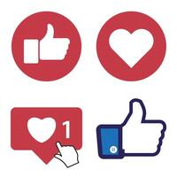 Thumb up and heart icon. Like notification icon. Social network app icon. vector