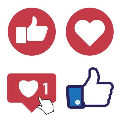 Thumb up and heart icon. Like notification icon. Social network app icon.