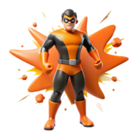 Orange Superhero Render, Dynamic Posing Against Abstract Background png