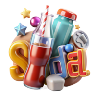 Soda Illustration with Colorful Letters and Objects png