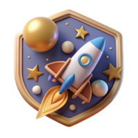 Render of Rocket Launching in Space A Colorful Shield Illustration png