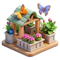 Charming Render of a Spring Garden Gazebo with Butterflies png