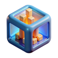 Render Abstract Cube Graphic Glowing Blocks Inside a Blue Cube png
