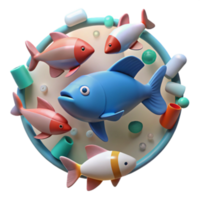 Vibrant Render of Colorful Fish in a Circular Scene png