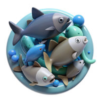 Whimsical Render of Playful Fish in a Circular Composition png