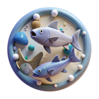 Whimsical Render of Two Cartoon Fish in a Circular Aquatic Scene png