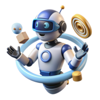 Playful Robot Illustration A Whimsical AI Character Juggling Objects in a Circular Frame png