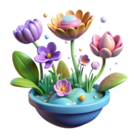 Whimsical Render of Colorful Flowers in a Bowl png