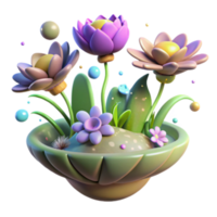 Whimsical Render of Flowers in a Bowl png