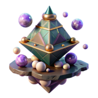 Render of Geometric Crystal Pyramid with Floating Spheres Abstract Background Image png