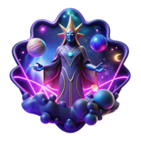 Cosmic Being Illustration A Celestial Entity Amidst Nebula and Planets png