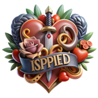 Illustration of a Heart with Dagger, Roses and Swirls ISpied png