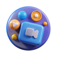 Render of Conferencing App Icon with Play Button and Colorful Spheres png