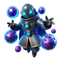 Render of a Magical Robot Wizard Conjuring Glowing Orbs png