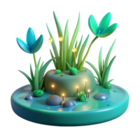 Enchanted 3D Render of a Nighttime Wetland Scene png