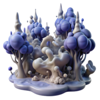 Whimsical 3D Render of a Fantasy Forest with Abstract Trees and Fluid Forms png