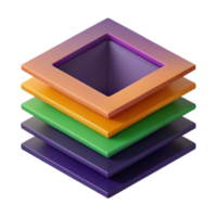 Abstract 3D Render of Stacked Colorful Squares with Central Void png