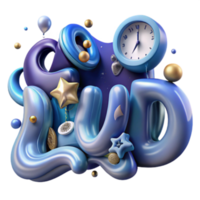 3D Abstract Background Design Featuring the Word LUUID with Stars, Clock, and Orbs png