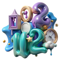 Abstract 3D Render of 2020 New Year Design with Clock and Stars png