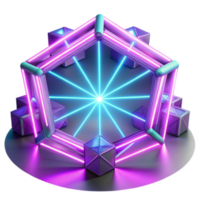 Neon Geometric 3D Render Abstract Background with Glowing Lines and Cubes png