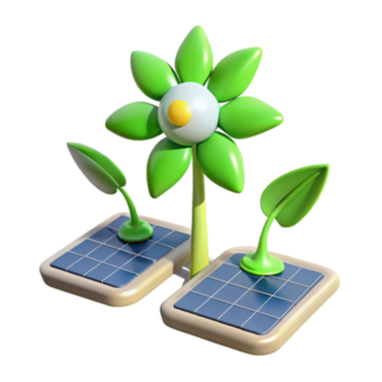 3d render desenho animado flor solar painéis eco energia ilustração png