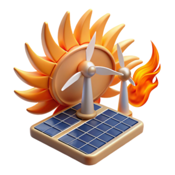 3d render do sustentável energia fontes solar painel, vento turbinas e Sol png