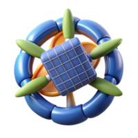 3D Render of a Solar Panel with Turbine and Circular Elements png