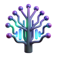 Abstract 3D Render of a Network Tree with Glowing Nodes png