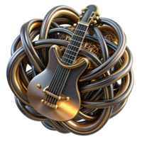 Golden Electric Guitar in Abstract 3D Knot png