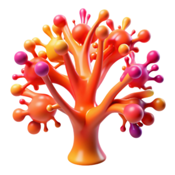 Vibrant 3D Render of Abstract Tree with Colorful Blob Branches png