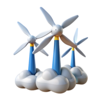 Cute Cartoon Wind Turbines on Clouds 3D Illustration png