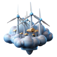 3D Illustration Wind Turbines on Cloud Island Sustainable Energy Concept png