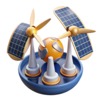 3D Illustration of Sustainable Energy System with Solar Panels and Wind Turbines png