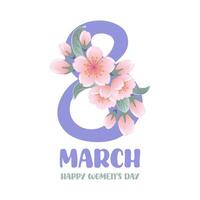A vibrant illustration for International Womens Day features the number 8 surrounded by beautiful cherry blossoms, symbolizing spring and renewal. banner design captures joy and celebration. vector