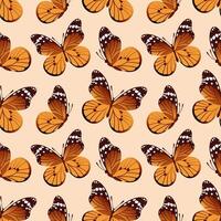Seamless pattern Monarch butterfly, Danaus plexippus, features vibrant. Known for its impressive migrations, this iconic insect symbolizes transformation and beauty in nature. vector