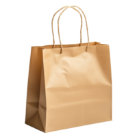 A light brown paper shopping bag with twisted handles. isolated png