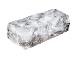 A large clear block of ice rests on a black background png