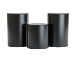 Three Black Cylindrical Display Stands Arranged in a Row png