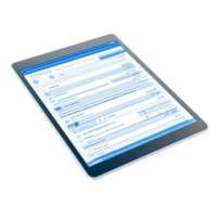 Tablet Displaying a Blue Interface with Various Applications png