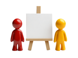 Red and yellow figures view blank canvas on easel png