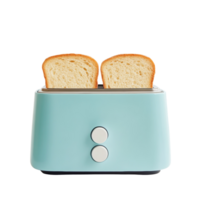Two slices of toast in a light blue toaster png