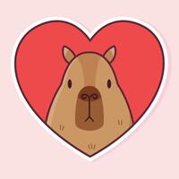 Cute capybara and a heart. sticker vector