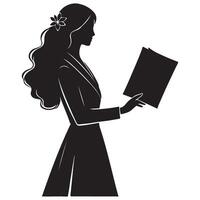 Woman Reading Book Silhouette Illustration Design vector