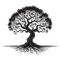 Majestic Silhouette of an Ancient Tree with Deep Roots vector